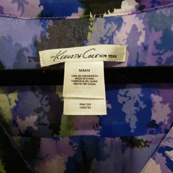 KENNETH Cole Purple & Blue Silk Oversized Pleated Blouse - Picture 3 of 5